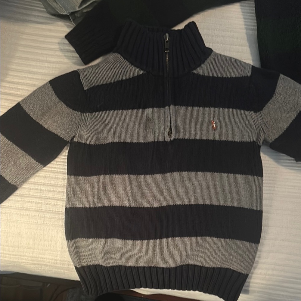 Polo by Ralph Lauren Black and Gray Striped Zip Up Sweater